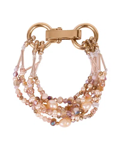 Saachi Beaded Layered Pearl Bracelet In Pink