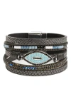 SAACHI SAACHI BEADED VEGAN LEATHER EVIL EYE BRACELET