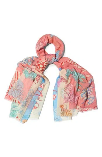 Saachi Birds & Filigree Print Scarf In Pink