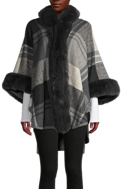 Saachi Blair Plaid Faux Fur Trim Topper In Black