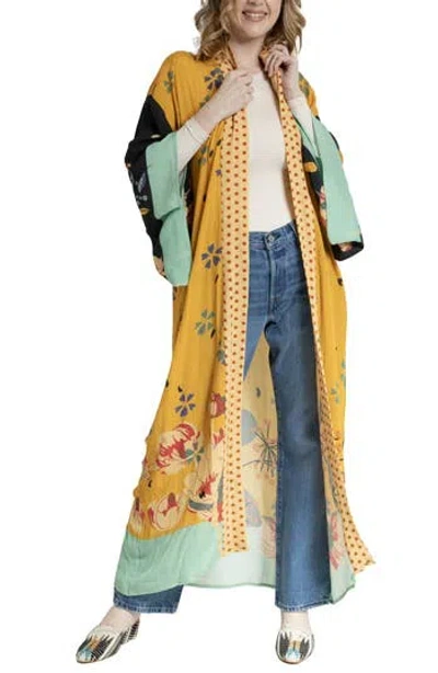 Saachi Blossom Dot Floral Print Cover-up Kaftan In Yellow