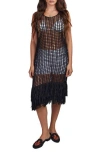 Saachi Boho Chic Fringe Knit Cover-up In Black