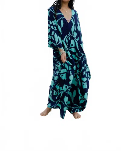 Saachi Bold Floral Kaftan Dress In Navy In Multi
