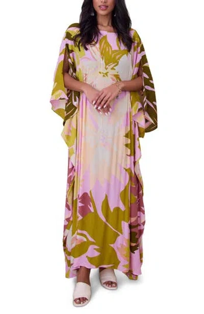 Saachi Botanical Print Maxi Caftan In Pink