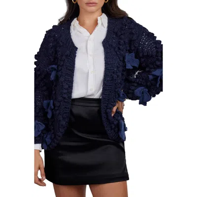 Saachi Bow Chunky Knit Cardigan In Navy