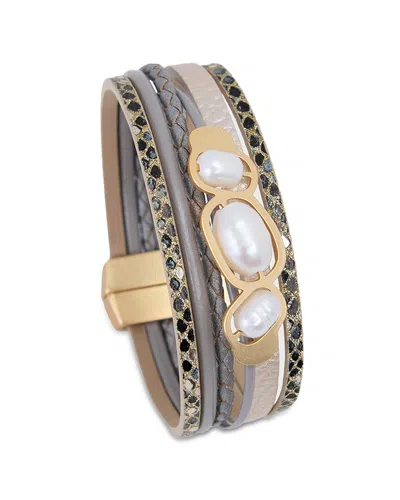 Saachi Multi Strand Faux Pearl Bracelet In Gray