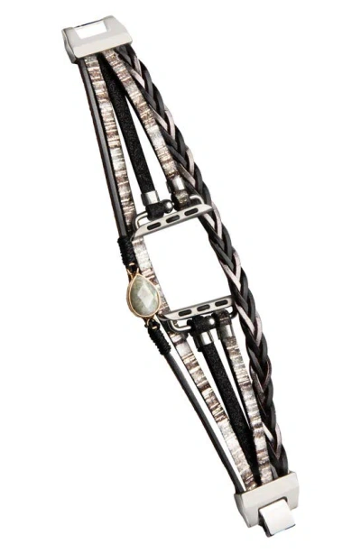 Saachi Braided Wrap Apple Watch® Watchband In Black/ Grey