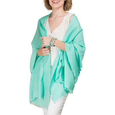 Saachi Cashmere Silk Eyelash Fringe Scarf In Green