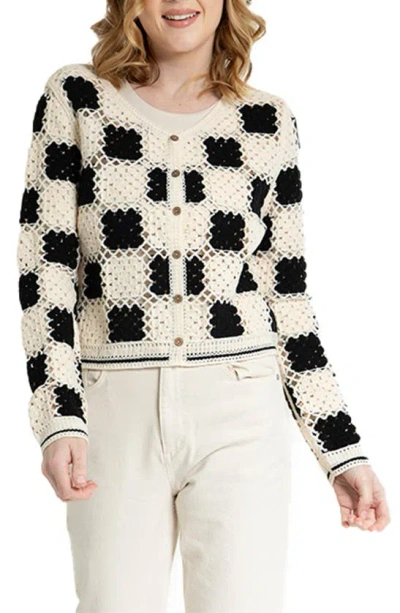 Saachi Checker Crochet Cardigan In White