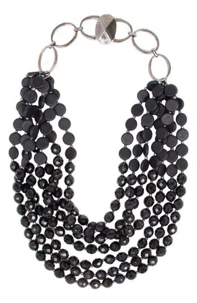 Saachi Chunky Beaded Statement Necklace In Black