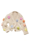 Saachi Chunky Floral Crochet Cardigan In Taupe