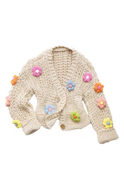Saachi Chunky Floral Crochet Cardigan In Taupe