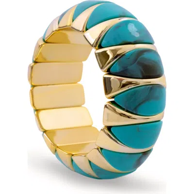 Saachi Chunky Two-tone Stretch Bangle In Gold