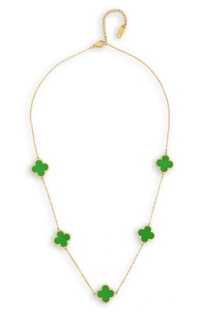 Saachi Clover Station Charm Necklace In Green