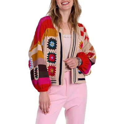Saachi Colorful Crochet Cardigan In Ivory