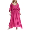 Saachi Colorful Crochet V-neck Cover-up Kaftan In Magenta
