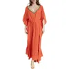 Saachi Colorful Crochet V-neck Cover-up Kaftan In Orange