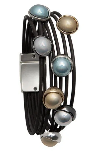 Saachi Colorful Sphere Leather Cord Bracelet In Black