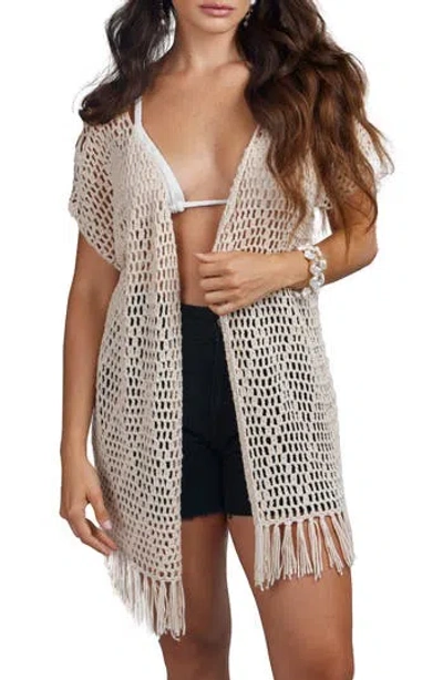 Saachi Cotton Crochet Cover-up Cardigan In Ivory