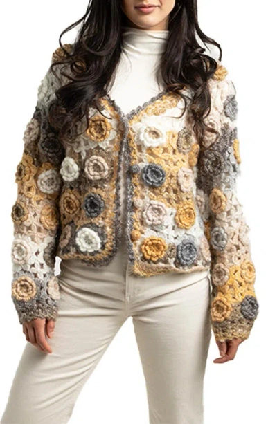 Saachi Crochet Blossom Cardigan In Mustard