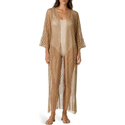Saachi Crochet Fringe Kimono In Gold