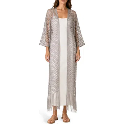 Saachi Crochet Fringe Kimono In Silver