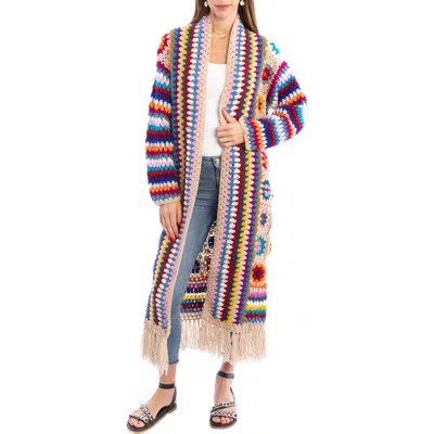 Saachi Crochet Patchwork Fringe Duster In Multi
