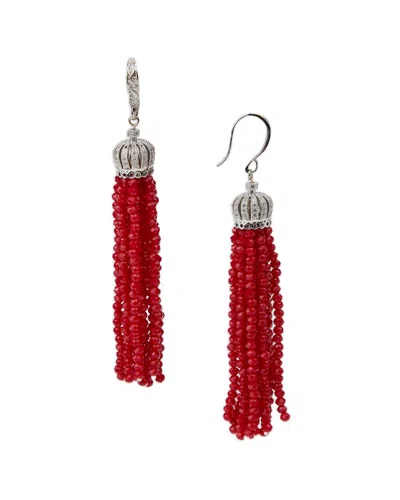 Saachi Crown Tassel Drop Earrings In Red