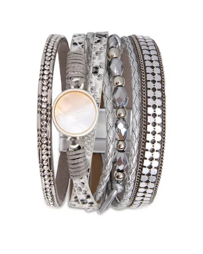 Saachi Crystal & Orb Leather Bracelet In Metallic