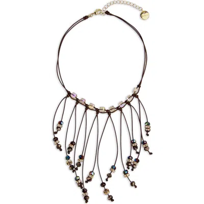 Saachi Crystal Beaded Fringe Bib Necklace In Brown