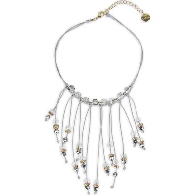 Saachi Crystal Beaded Fringe Bib Necklace In Gray
