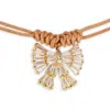 Saachi Crystal Bow Leather Wrap Choker Necklace In Brown