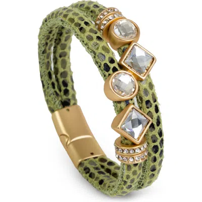 Saachi Crystal Faux Leather Bracelet In Green