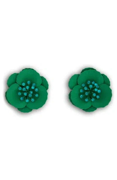 Saachi Crystal Flower Earrings In Green