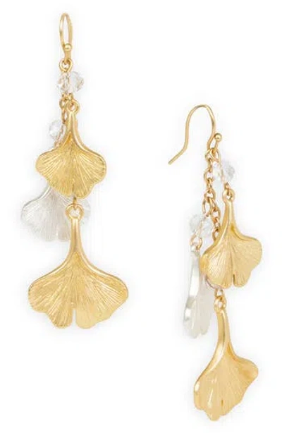 Saachi Crystal Ginkgo Leaf Drop Earrings In Gold