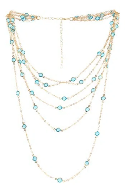 Saachi Crystal Glass Multi Layer Necklace In Blue