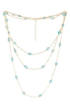 Saachi Crystal Glass Multi Layer Necklace In Blue