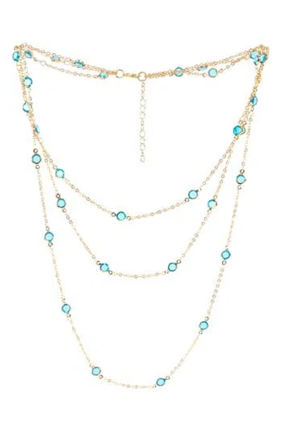 Saachi Crystal Glass Three-layer Necklace In Blue