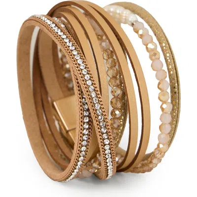 Saachi Crystal Wrap Faux Leather Bracelet In Gold