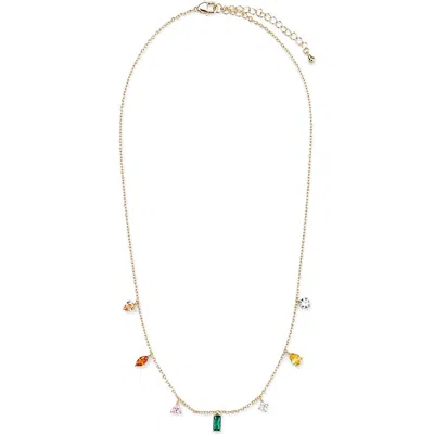 Saachi Dainty Crystal Charm Frontal Necklace In Gold