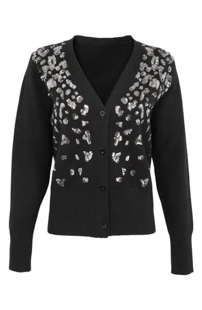 Saachi Deco Drizzle V-neck Cardigan In Black