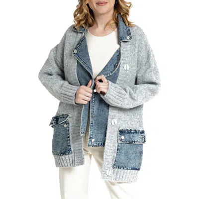 Saachi Denim Knit Cardigan In Blue Grey