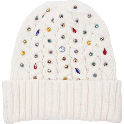 Saachi Embellished Cable Knit Beanie In White