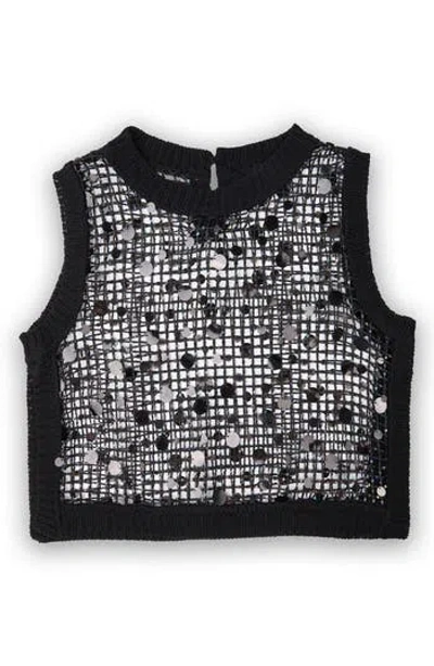 Saachi Embellished Cropped Openwork Sweater Vest In Black