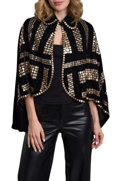 Saachi Embellished Velvet Capelet In Black