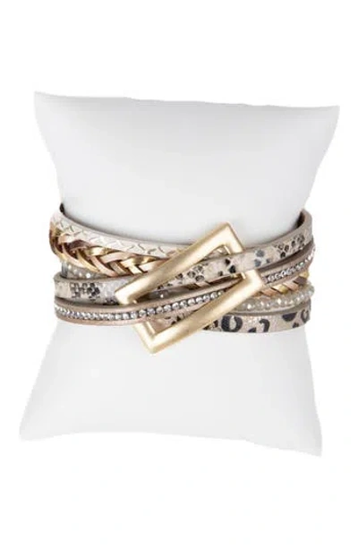Saachi Embossed Faux Leather Buckle Bracelet In Gold