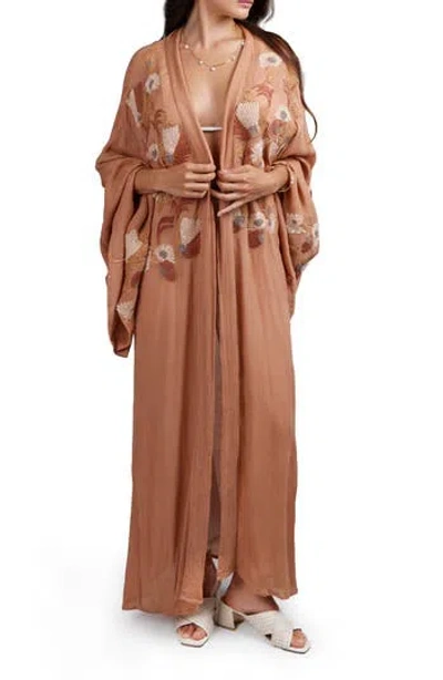 Saachi Embroidered Caftan In Brown
