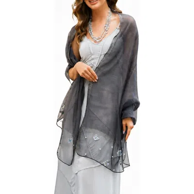 Saachi Embroidered Scarf In Gray