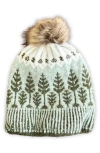 Saachi Fair Isle Faux Fur Pompom Beanie In Green
