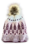 Saachi Fair Isle Faux Fur Pompom Beanie In Pink